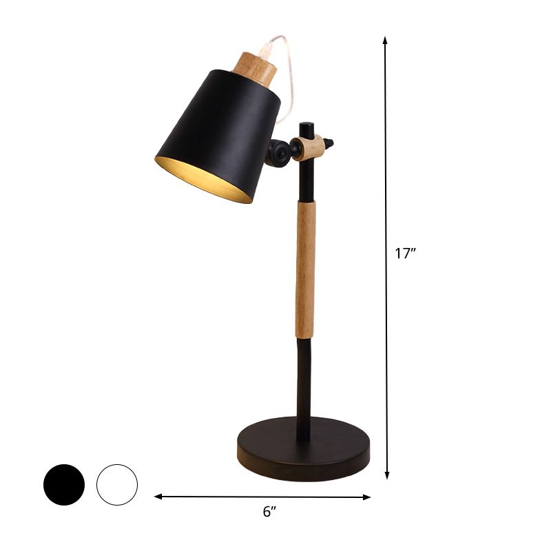 1 Kopfstudienaufgabenbeleuchtung modernistischer weißer/schwarzer kleiner Schreibtischlampe mit konischem Metallschatten