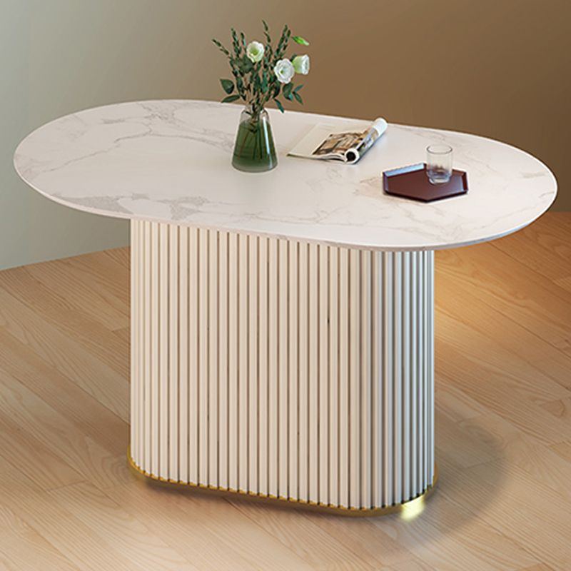 Slate and Metal Table Glam Style Simple Restaurant White Oval Dining Table