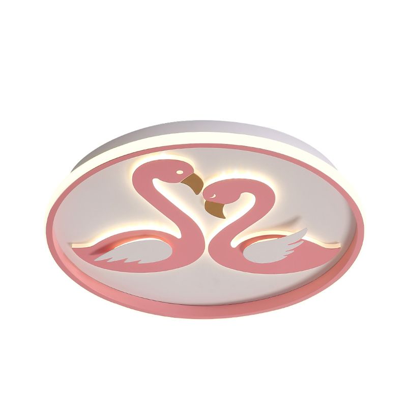 Modern Romantic Lover Swan Flushmount Acrylic Bedroom LED Flush Mount Ceiling Light in Pink