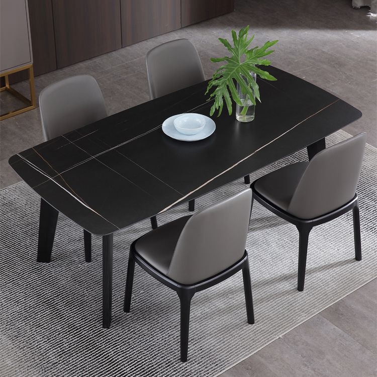 Rectangle Black Dining Table Sintered Stone Table Industrial with 4 Legs