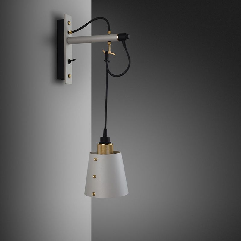Bell Bedroom Sconce Light Vintage Fer 1-Light Black / White Finish Mur Wall avec cordon de suspension