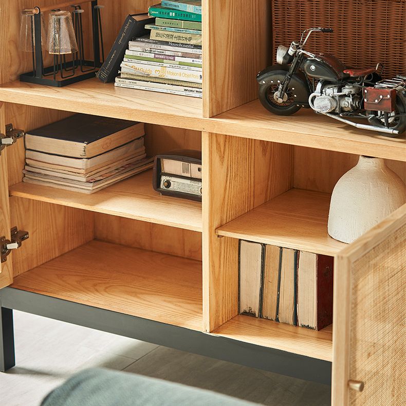 Mid-Century Modern Black Accent Cabinet with 8 Shelves in Solid Wood
