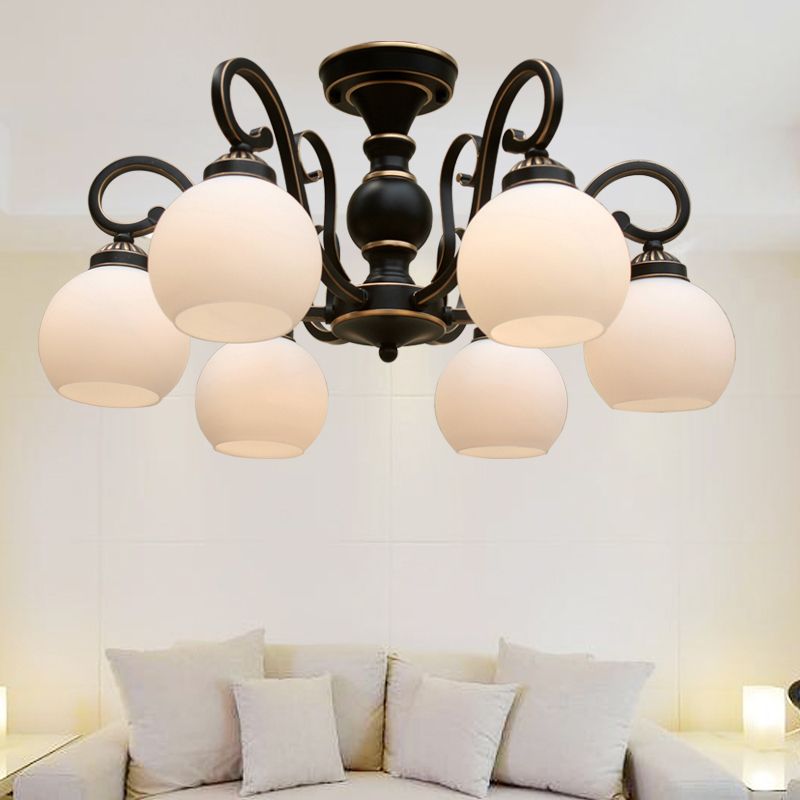 Traditional Ceiling Light Globe Glass Shade Flush Mount Light for Bedroom Living Room