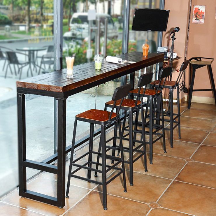 Dark Brown Modern Style Bar Table in Solid Wood and Metal Balcony Bar Table