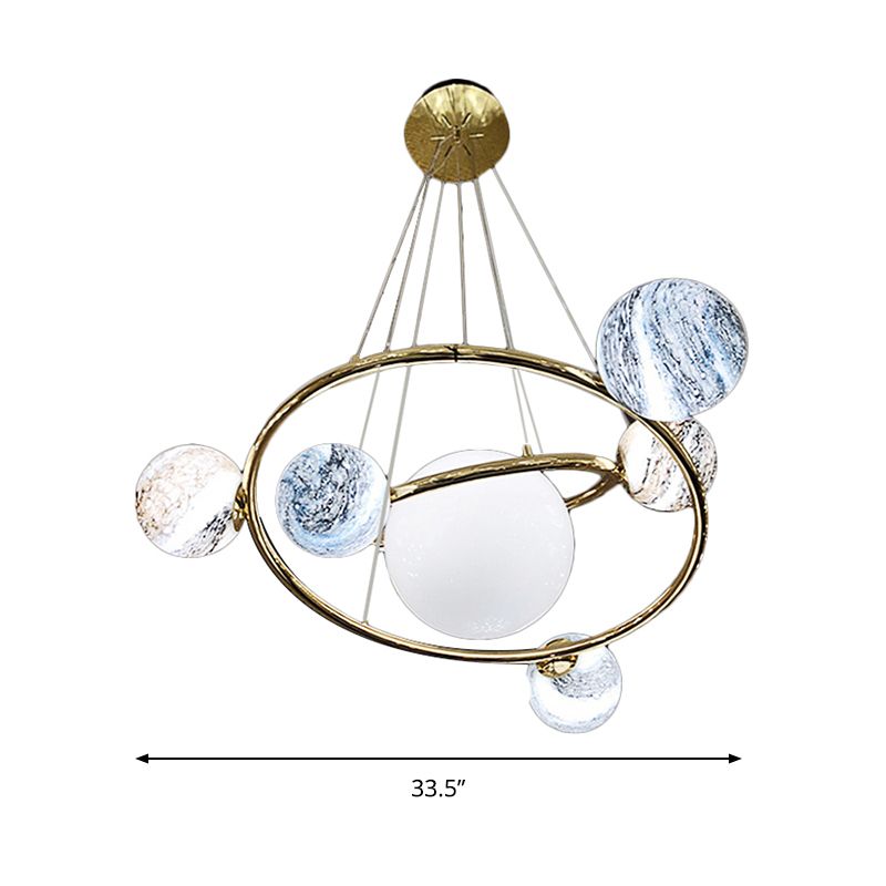 Universe Planet Pendant Light Creative Cool Glass Chandelier in Gold for Cloth Shop