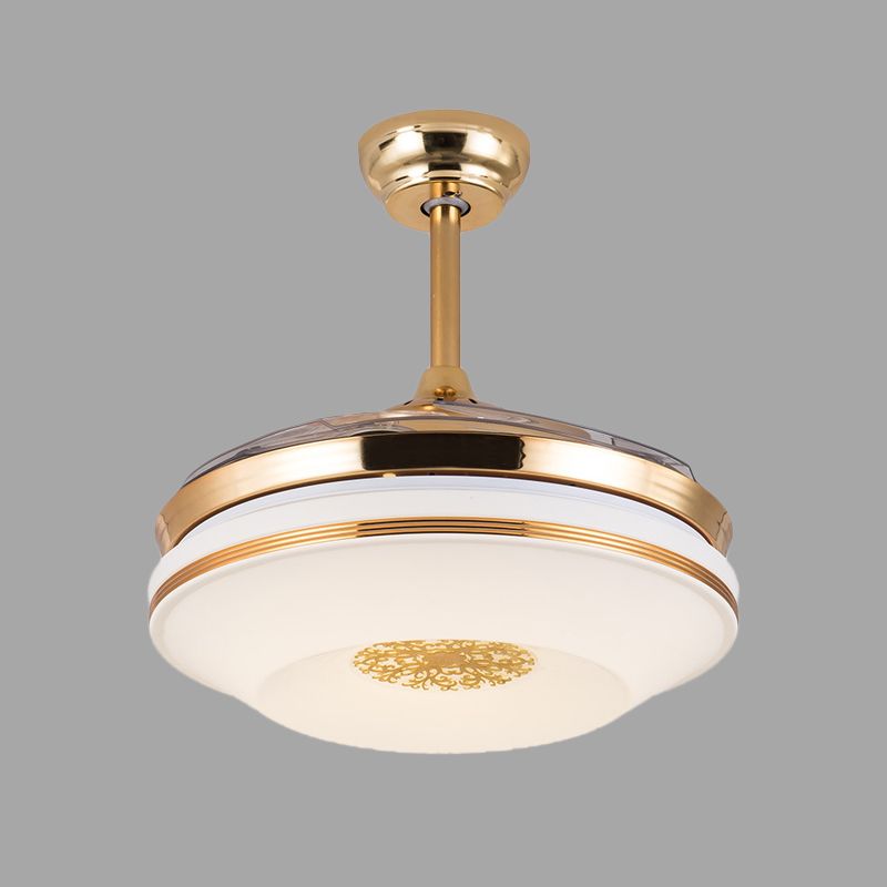 42 "W gouden ring plafond ventilatorlamp Minimalistisch acryl LED LED RAME SEMI SEMI VOILIG Licht met 4 heldere messen, externe/wandregeling/frequentieconversie en afstandsbediening