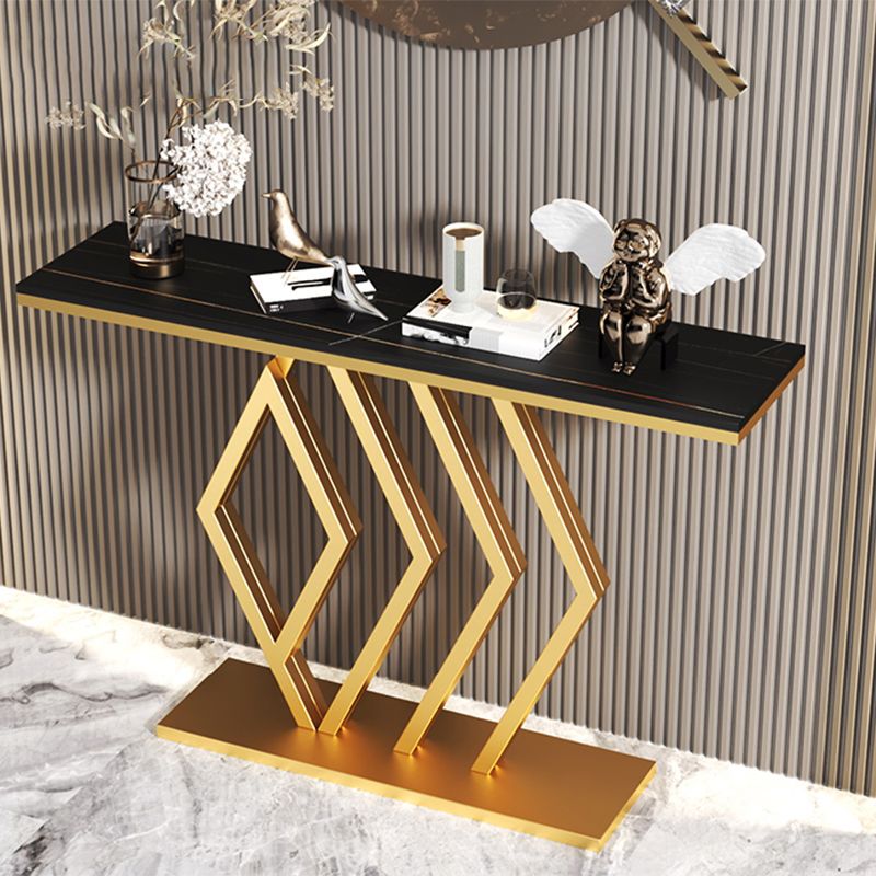 Stain Resistant Glam Slate and Metal Console Table Abstract for Hall