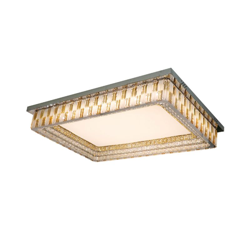 Rectangular Clear Crystal Blocks Light Fixture Contemporary LED Parlor Flush Mount Lamp