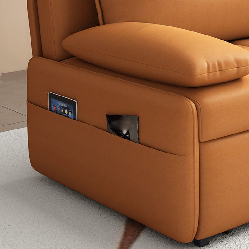 Modern Sofa Bed, Orange Faux Leather Futon and Mattress with Storage