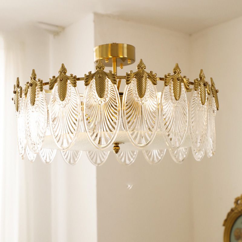 Modern Ceiling Lamp Golden Flush Mount Light Fixture with Glass Shade for Bedroom