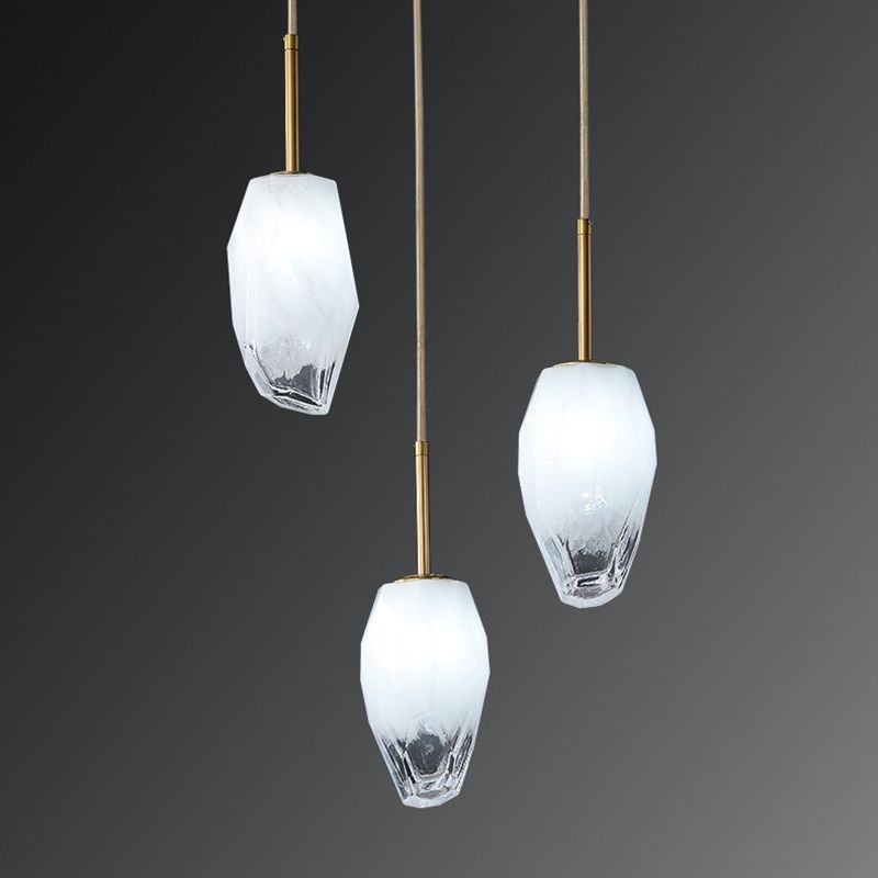 Ice Staircase Multi Light Pendant Cut Crystal 3 Heads Minimalist Down Lighting with Linear/Round Canopy in Gold