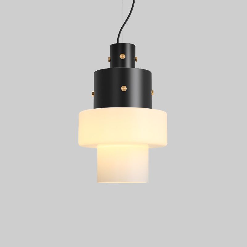 Column Bedroom Ceiling Pendant Light Industrial Style White Glass 1 Head Black Down Lighting