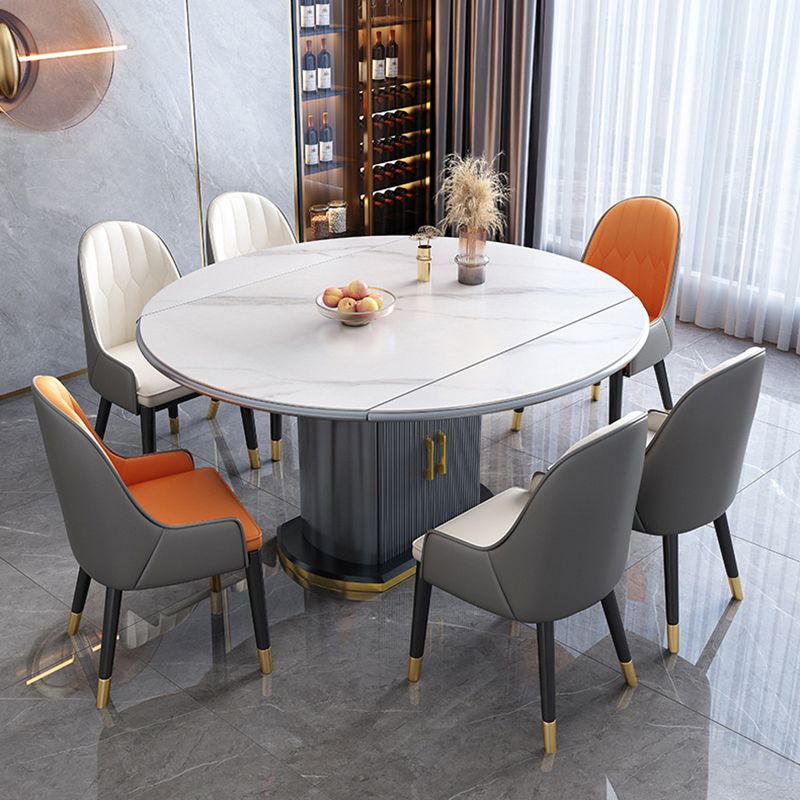 Round Stone Dining Table Traditional Luxury Extendable Dining Table with Pedestal Base
