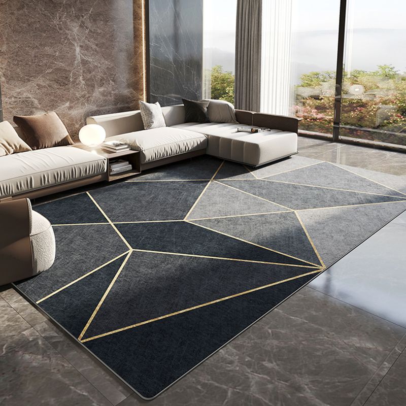 Black Tone Home Decoration Carpet Luxury Triangle Print Area Rug Polyester with Stain Resistant Rug