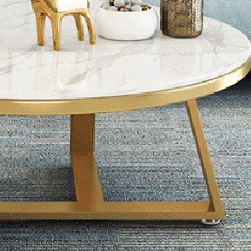 Round Marble Top Cocktail Table with Iron Cross Base Coffee Table