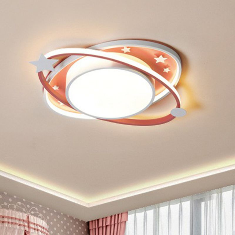 Ellipse Shaped Bedroom Flush Ceiling Light Metallic Kids LED Flush Mount Lighting Fixture with Decorative Star