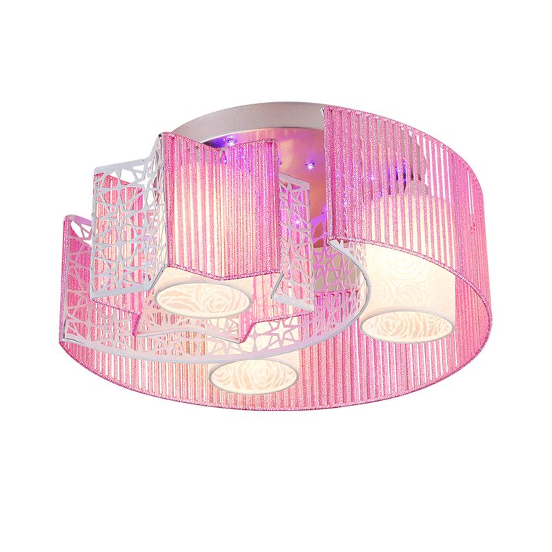 Metal Moon and Star Lighting Fixture Modern Led Flushmount Light for Bedroom in Pink/Blue