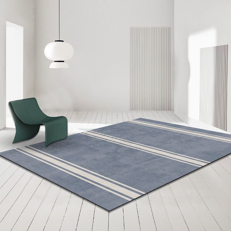Modern Color Block Area Carpet Blue Polyester Area Rug Non-Slip Backing Rug for Living Room