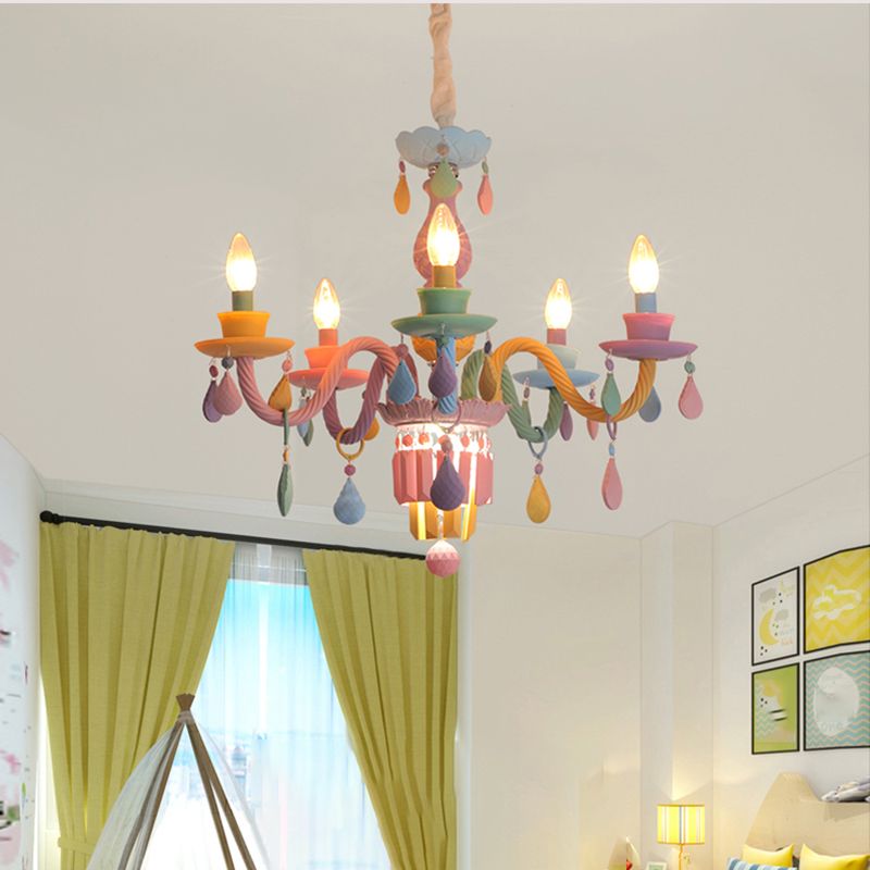 Multi Head Macron Candle Chandelier Glass Chandelier Lighting Fixtures for Bedroom