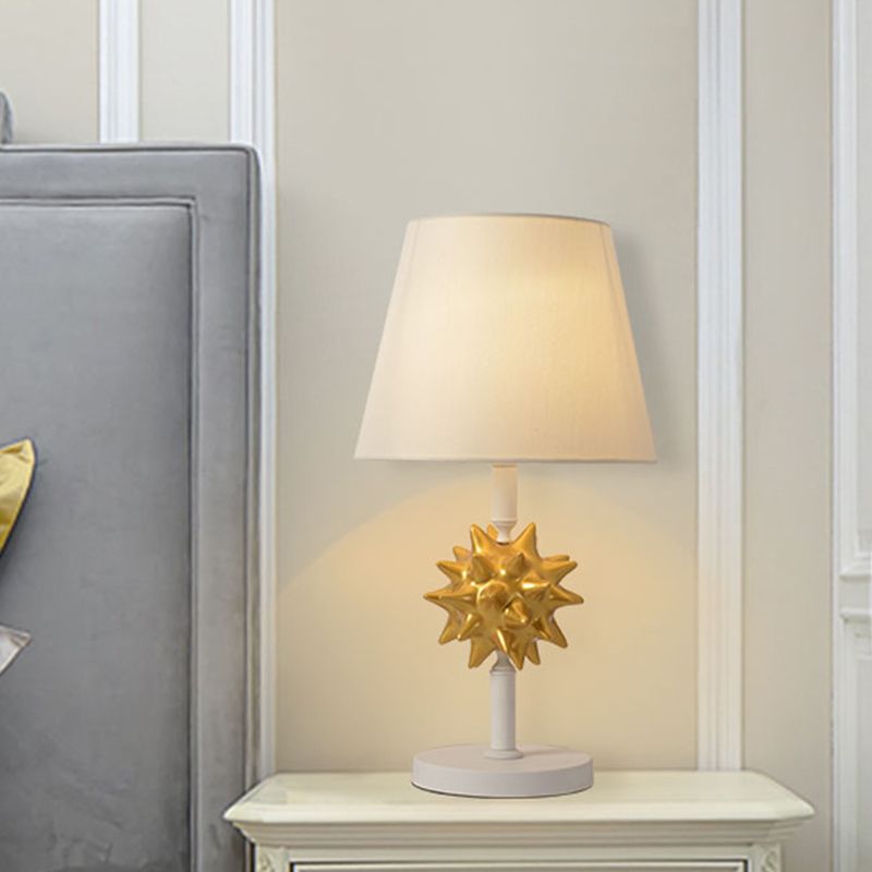 Resin Sea Urchin Night Table Lamp Cartoon Single Bulb Sky Blue/Gold/Dark Blue Nightstand Light with Barrel Fabric Shade for Bedside