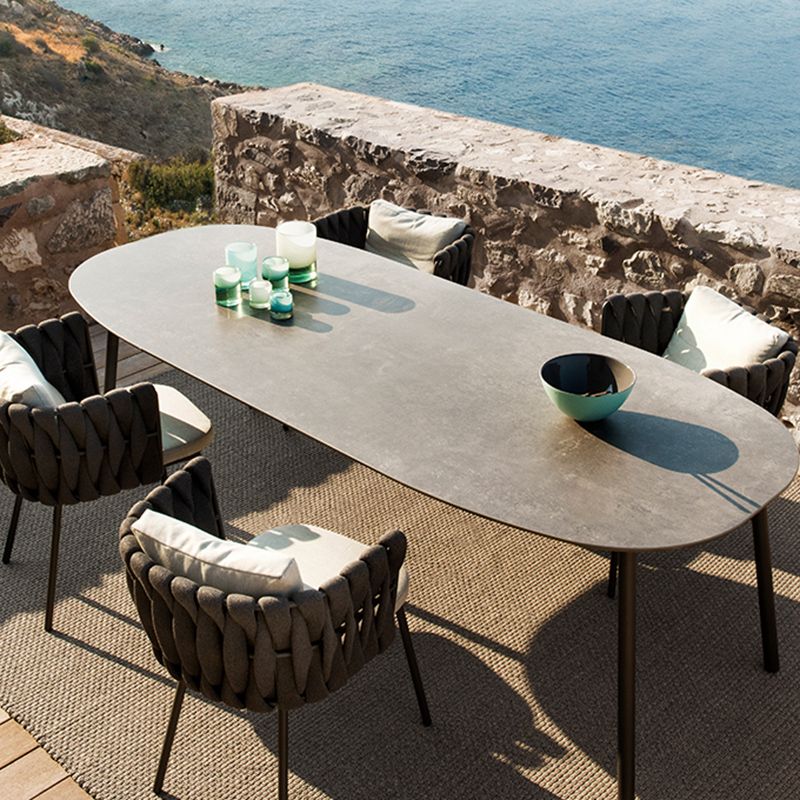 Metal Frame Dining Table Set 1/3/5/7 Pcs Boho Patio Dining Table with Upholstered Chairs