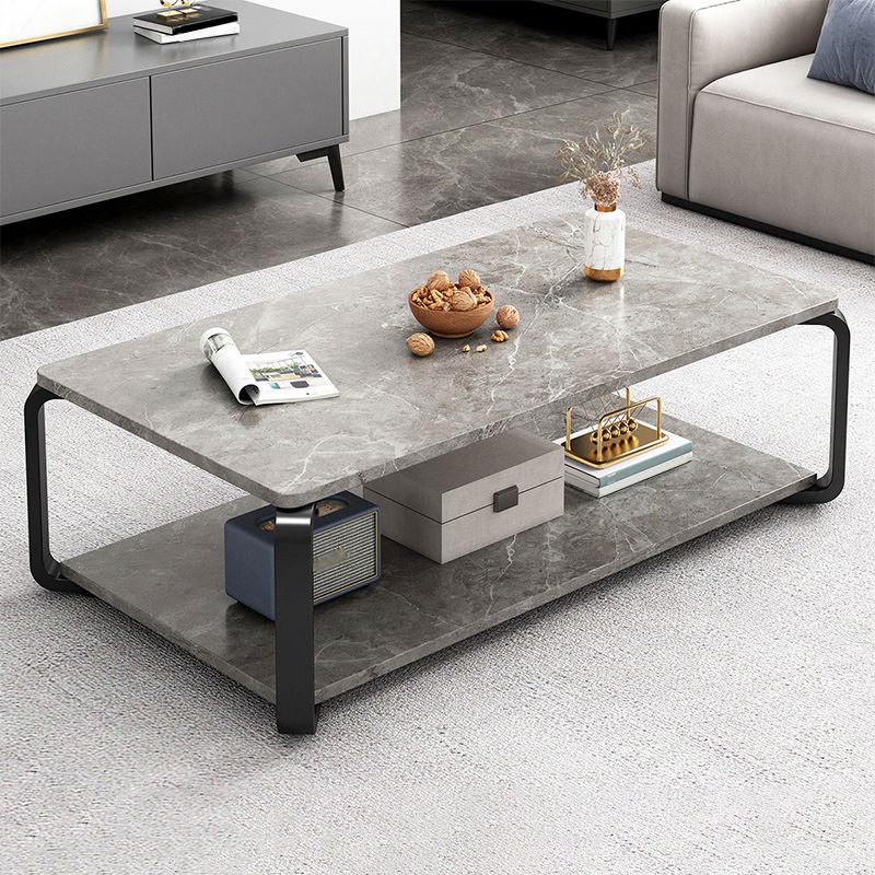 Rectangular White Black Faux Marble Top Square 4 Legs Base Modern Style Coffee Table