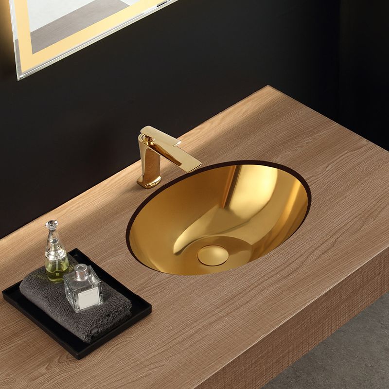 Oval Undermount Bathroom Sink Stainless Steel Shut-Off Valve Included Bathroom Sink