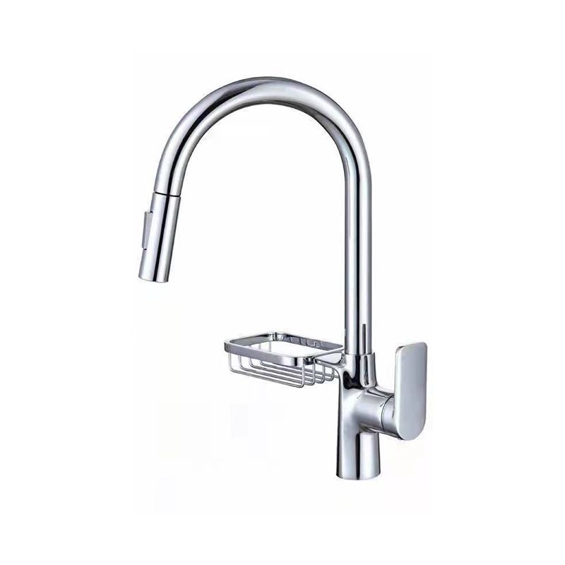 Contemporary Faucet Stainless Steel Single Handle High Arc Retractable Faucet for Kitchen