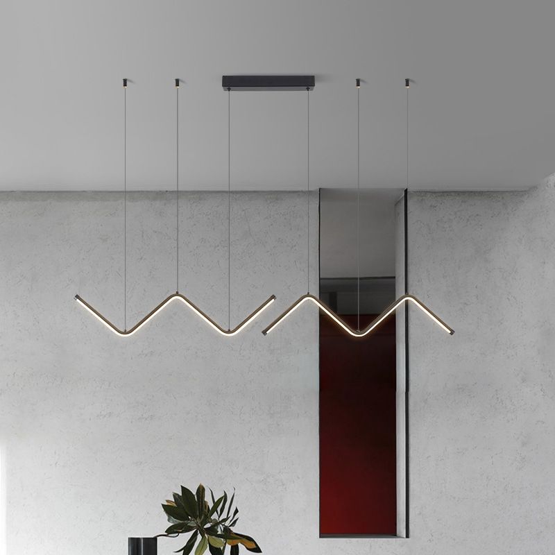 Nordic Aluminum Island Light Linear LED Island Pendant for Dining Room