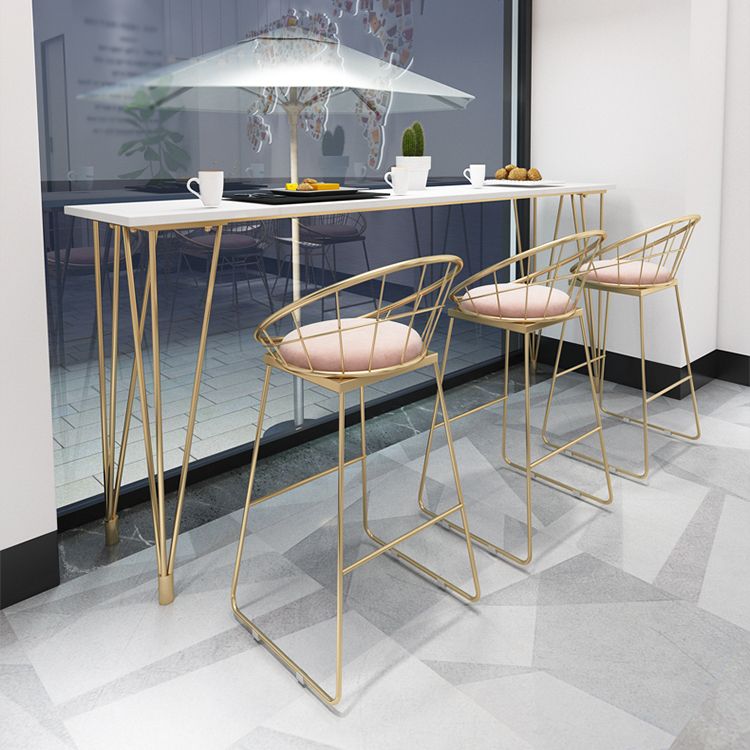 White Rectangle Pub Table Faux Marble Bar Height Cocktail Table with Metal Base