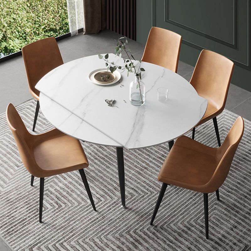 Extendable Round Dining Table Modern Sintered Stone Top Table with 4 Legs
