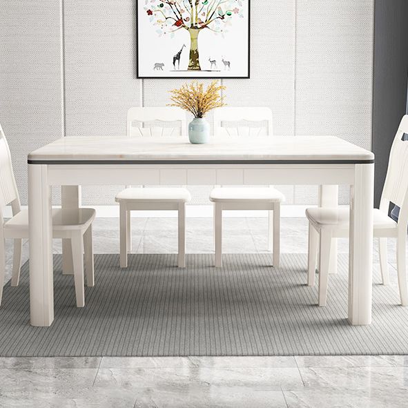 Mesa de comedor de mármol de estilo mediados de siglo, mesa rectangular con base de madera de 4 patas para el hogar