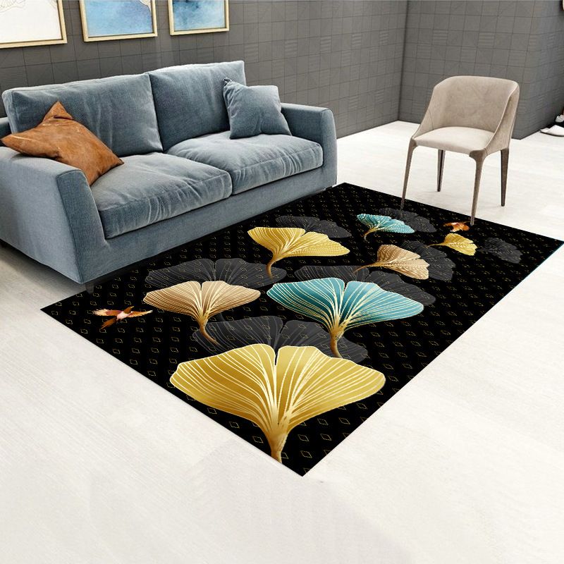 Gold Simplicity Rug Polyester Feather Rug Washable Rug for Living Room