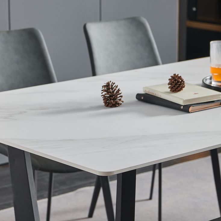 Industrial Stone Rectangle Table Standard Height Dining Room Table with Trestle Base