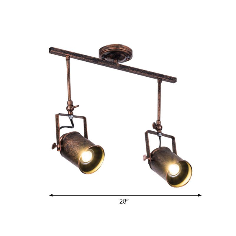 Luz de riel cilíndrica de estilo antiguo, lámpara de techo semiempotrada de hierro forjado de 1/2/3 luces en óxido oscuro para cafetería