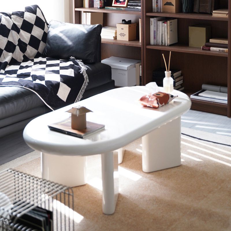 Contemporary Oval Soli Wood Coffee Table with 4 Legs Cocktail Table