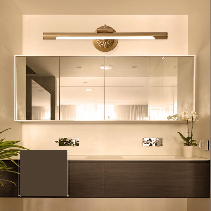 Brass Straight Mirror Light American Style 1 Light Wall Lamp for Bathroom
