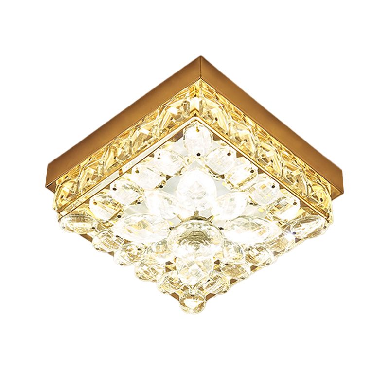 Modernist Cube Flush Ceiling Lighting Faceted Crystal LED Corridor Flush Mount Lamp in Gold