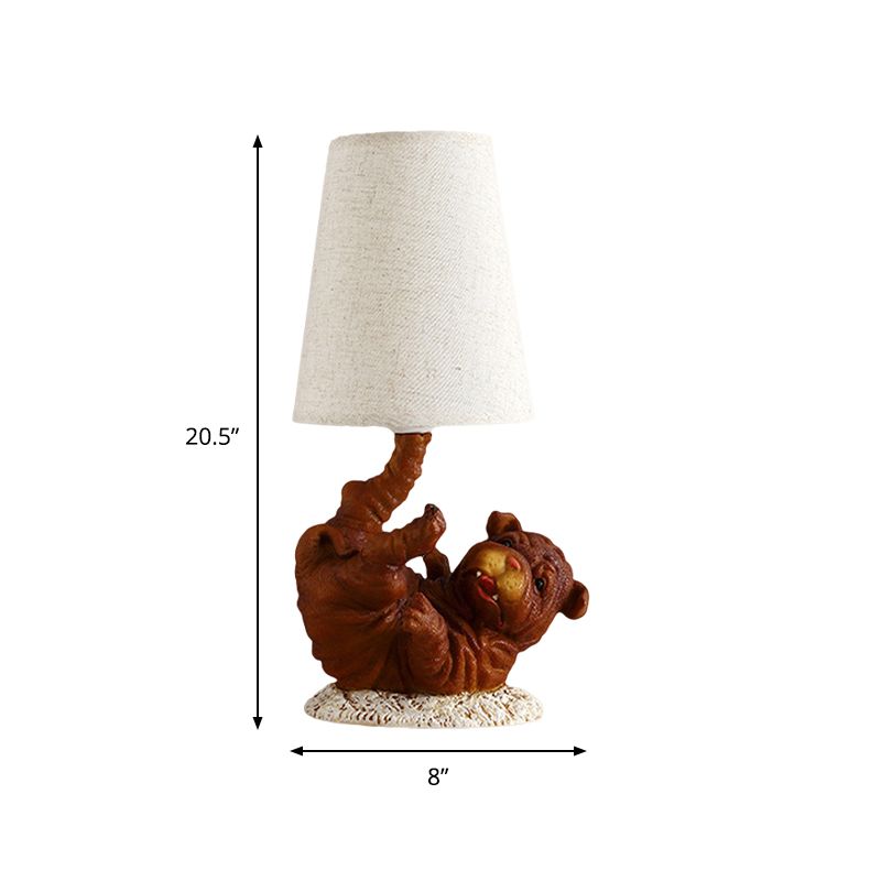 Hars shar-pei hondentafel licht landelijk 1 lichte slaapkamer nachtkastje licht in bruin met kegel stof schaduw
