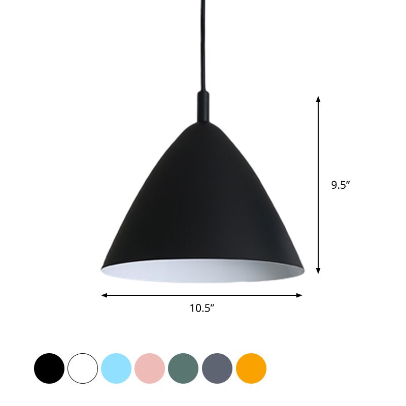 Tapered Ceiling Pendant Light Modernism Metal 10.5"/13"/16" Dia 1 Light Pink/Blue/Green Hanging Lamp Kit