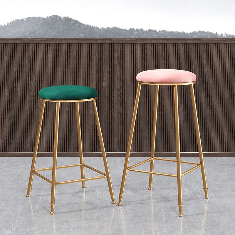 Scandinavian Upholstered Fabric Stools for Home Armless Backless Stools with 4 Gold Legs