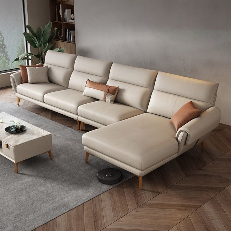 37.4" D 37.4" H Faux Leather Sofa & Chaise Cushions Flared Arm Sofa in Beige