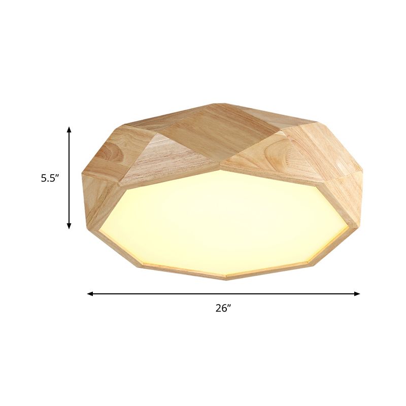 Plafonnier géométrique modernisme bois beige LED lampe encastrée avec diffuseur acrylique, 18"/26" de large