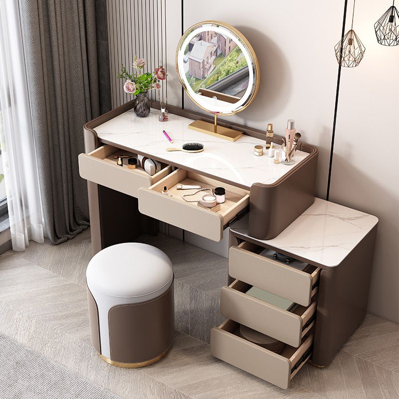 2/5 Drawer Solid Wood Dressing Table Brown Makeup Vanity Desk