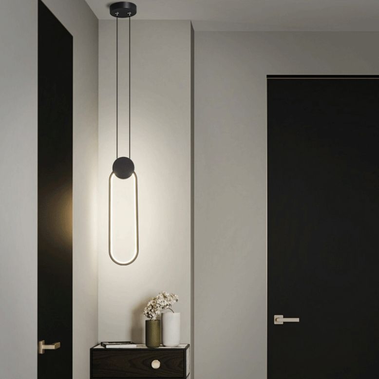 Moderne minimalistische LED -hanglampje Smeedijzeren geometrische hanglamp met acrylschaduw