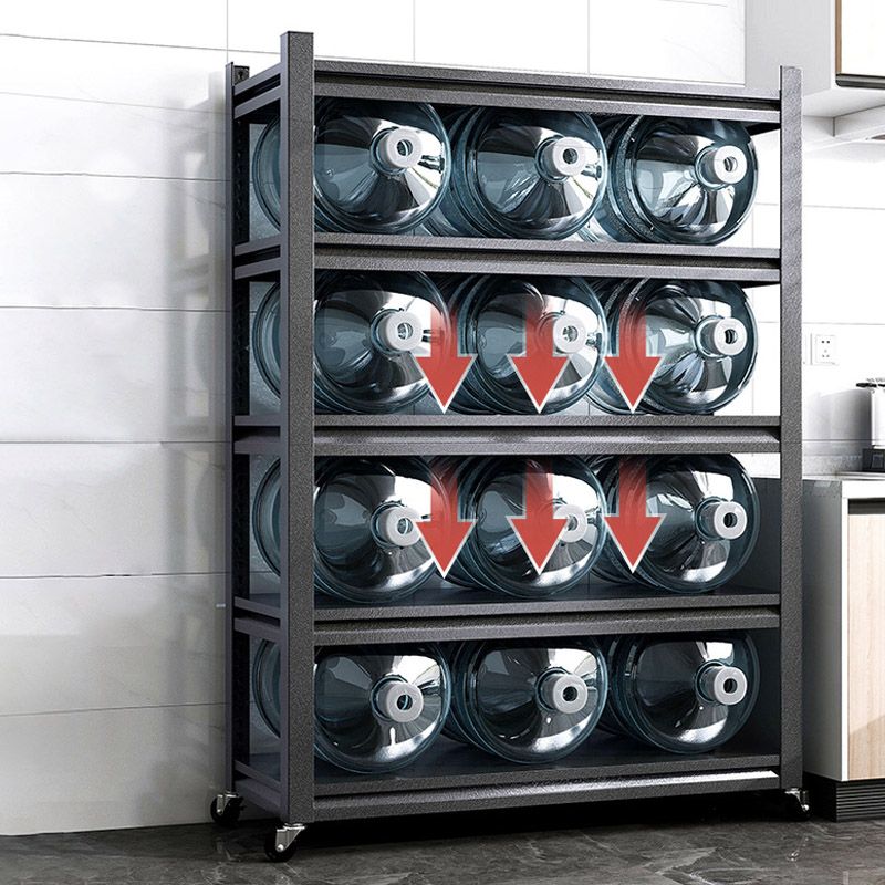 Rolling Open Shelves Kitchen Trolley Metal Prep Table in Black
