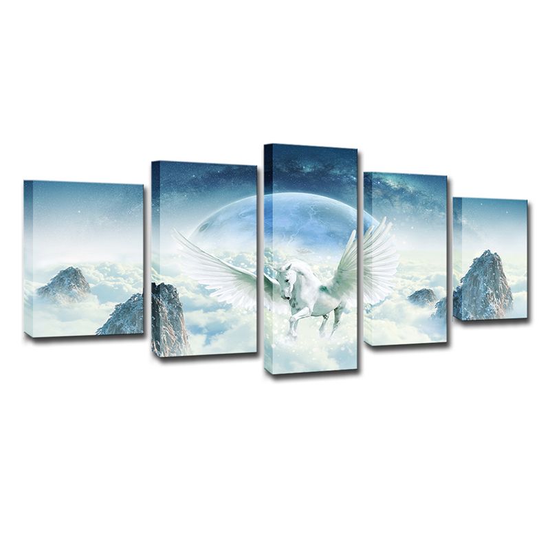 Fairy Tale Unicorn Wall Art Kids Multi-Piece Canvas Print in Blue and White