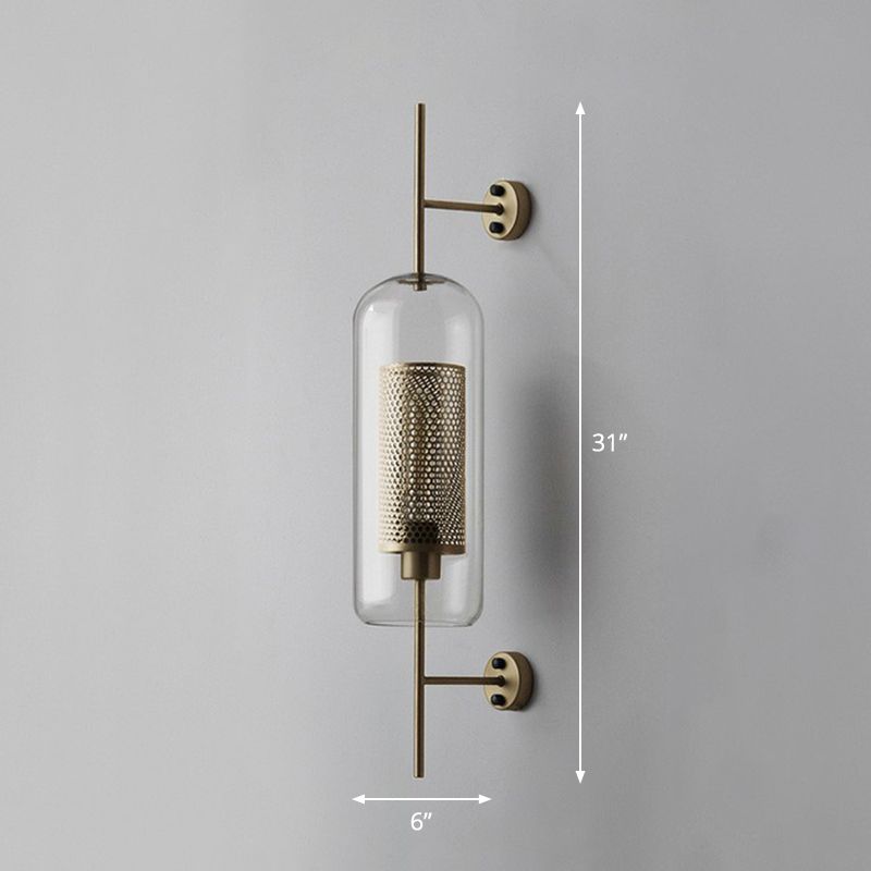 Iron Mesh Wall Mount Lamp Postmodern 1 Head Sconce Light with Capsule Clear Glass Shade