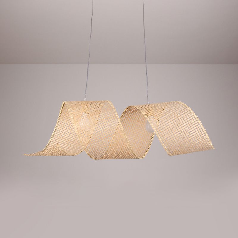 Twisted Bamboo Mesh Pendant Light Creative Asian Style 1-Light Beige Ceiling Suspension Lamp