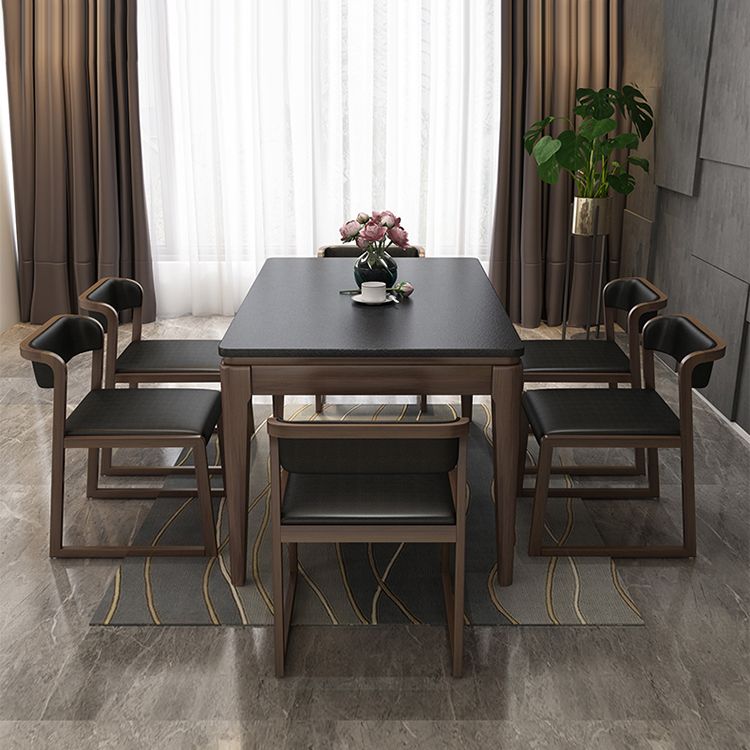 Stone Top Dinette Table with Ash Wood Legs Black Indoor Dining Table